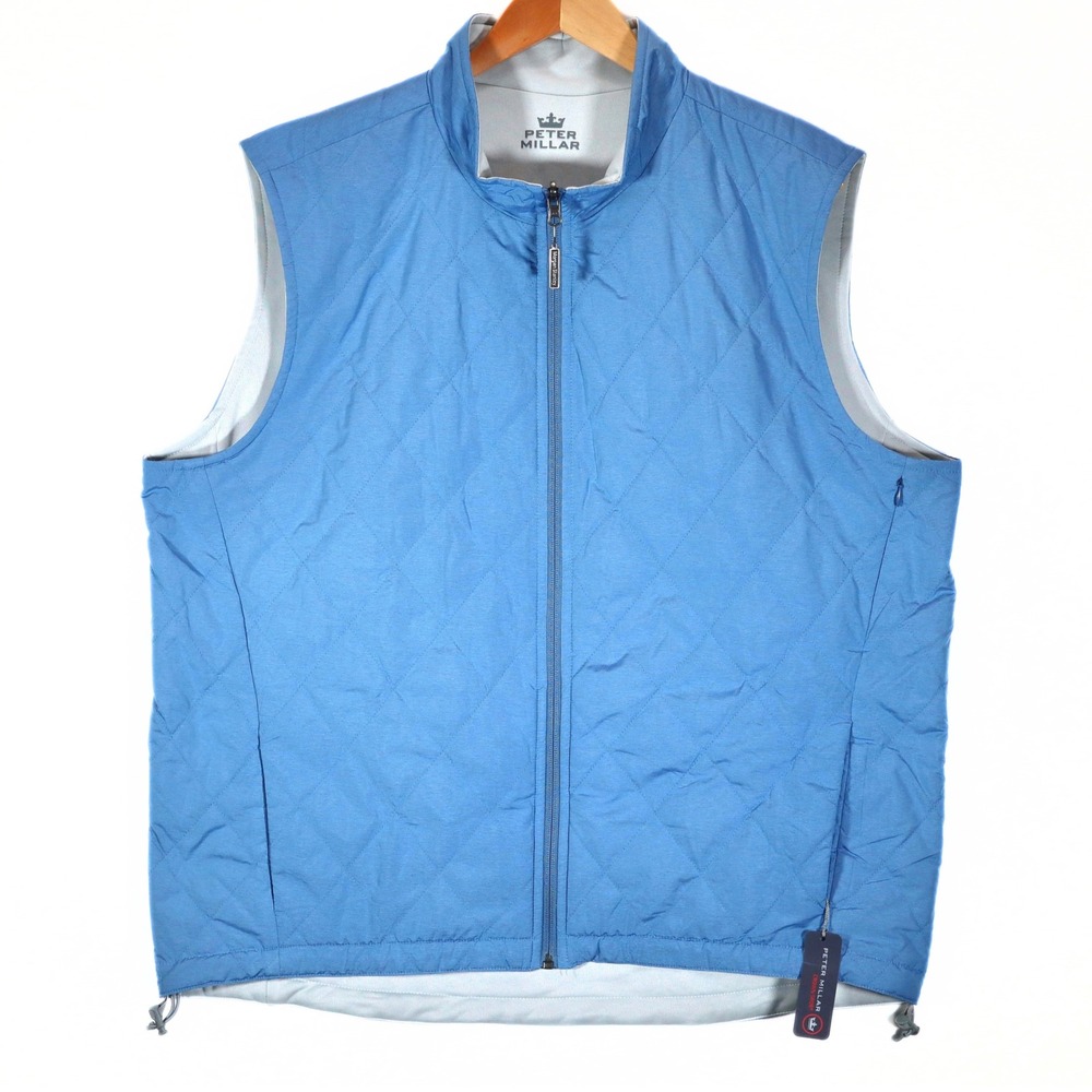 Peter Millar Vest Mens XL Blue Quilted Reversible Morgan Stanley Golf Corporate